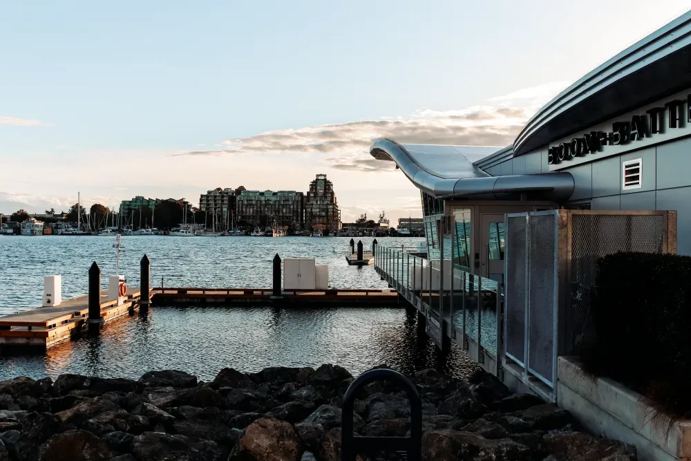 Boom + Batten waterfront restaurant patio on Victoria's Inner Harbour