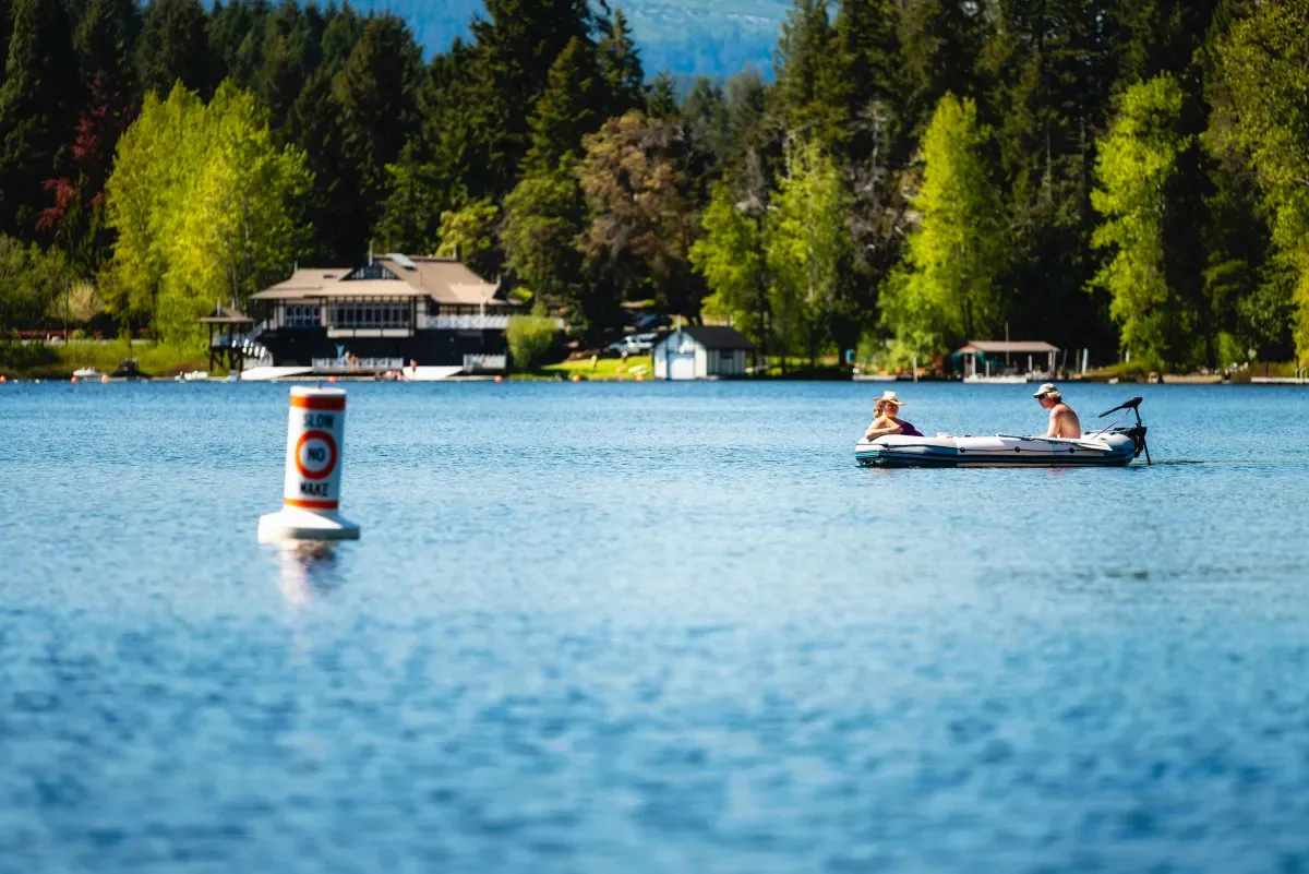 Shawnigan Lake forested shoreline on Vancouver Island BC